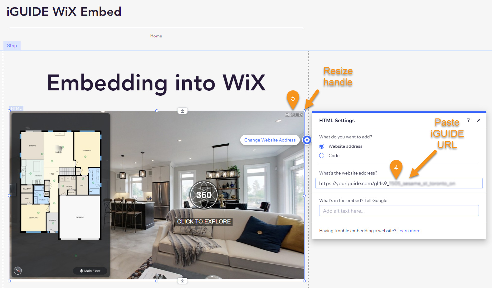 Ridimensionamento del tour 3D in WiX